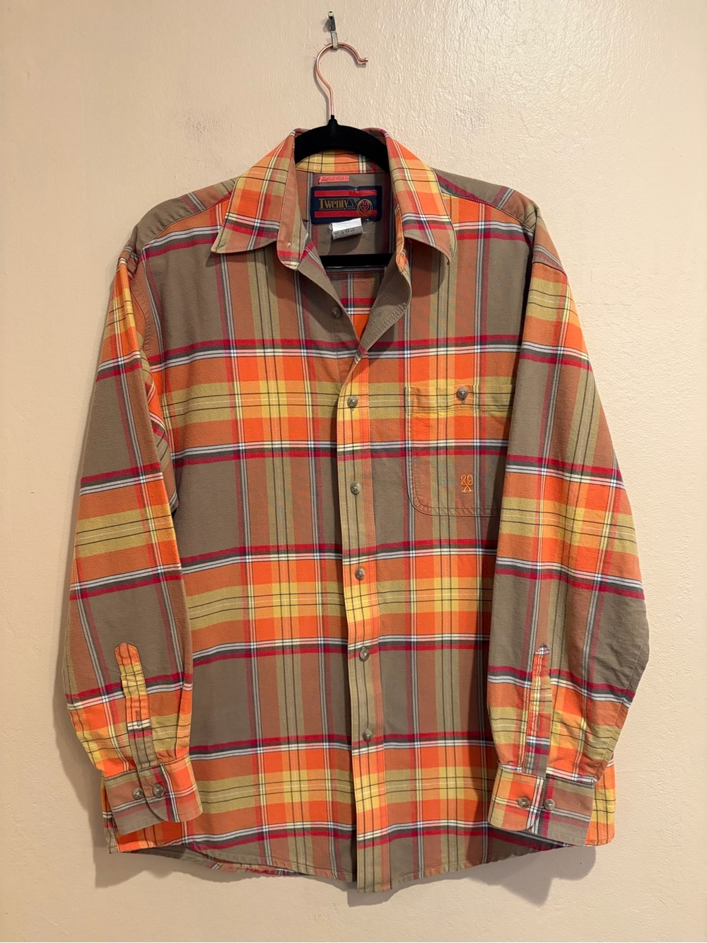 Vintage Wrangler Twenty X Fall Plaid Button Up Work Shirt, Men’s size M